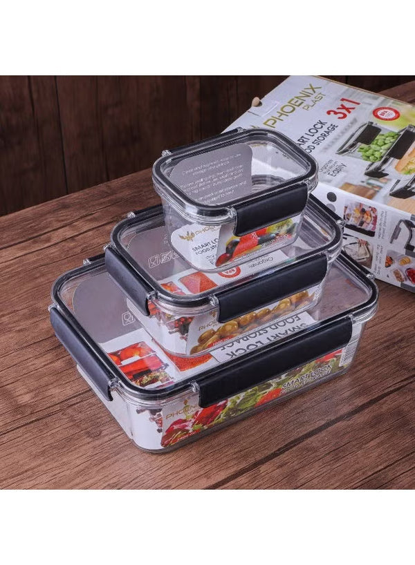 علبة طعام للثلاجة من الاكريليك، مجموعة علب طعام مكونة من 3 قطع مع قفل محكم - فينيكس