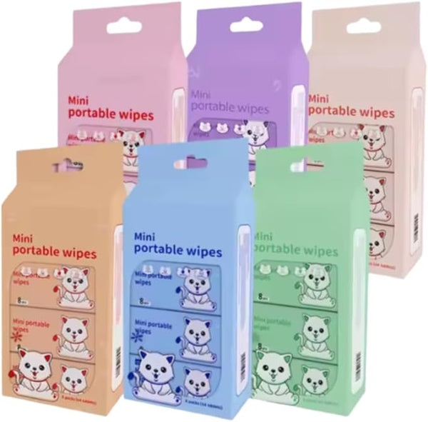 عبوة من 8 مناديل مبللة صغيرة محمولة ناعمة للتنظيف بدون نكهات او مواد كيميائية