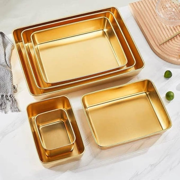 طقم صواني فرن سميكة من الفولاذ المقاوم للصدأ 3 قطع- ذهبي (25, 30, 35 سم)