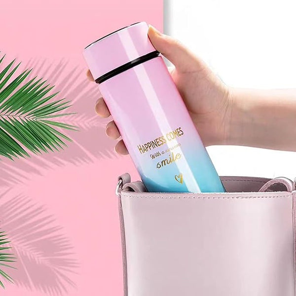 مج حرارى استانلس ستيل مع درجة حرارة عرض لون بينك وازرق سماوي