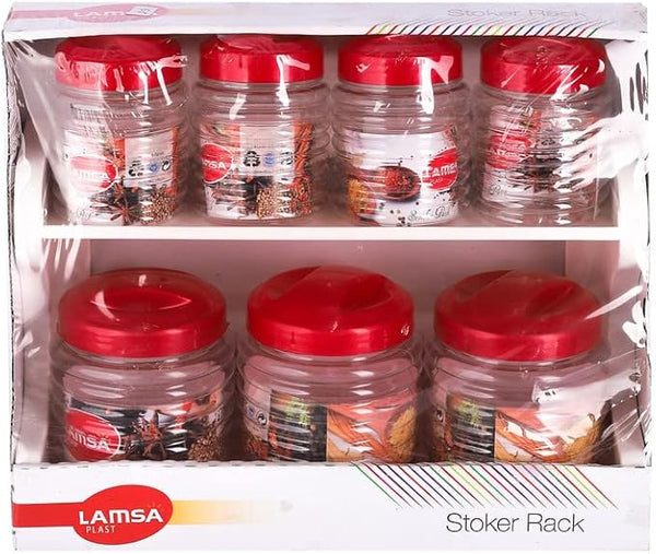 طقم برطمانات توابل مع حامل من لمسة بلاست، 7 قطع